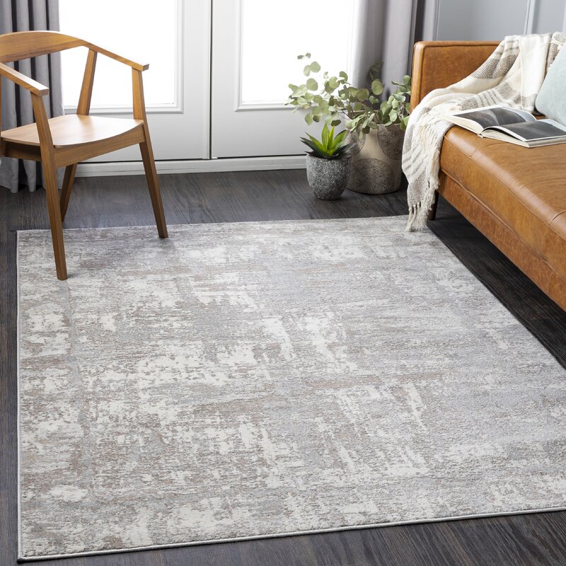 17 Stories Adeliza Abstract Taupe/Cream Area Rug